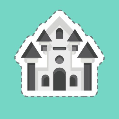 Etiket çizgisi Perili Ev 'i kesti. Lunapark sembolüyle ilgili. Basit dizayn edilebilir. Basit resimleme