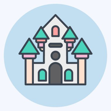 İkon Hayaletli Ev. Lunapark sembolüyle ilgili. renk arkadaşı stili. Basit dizayn edilebilir. Basit resimleme