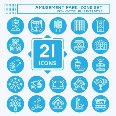 Icon Set Lunaparkı. Kutlama sembolüyle ilgili. Mavi gözlü. Basit dizayn edilebilir. Basit resimleme