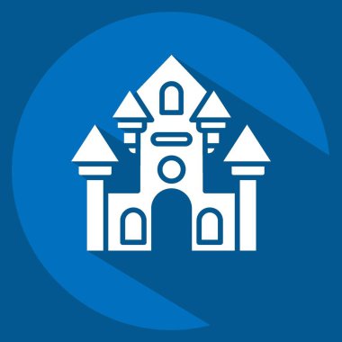 İkon Hayaletli Ev. Lunapark sembolüyle ilgili. Uzun gölge tarzı. Basit dizayn edilebilir. Basit resimleme