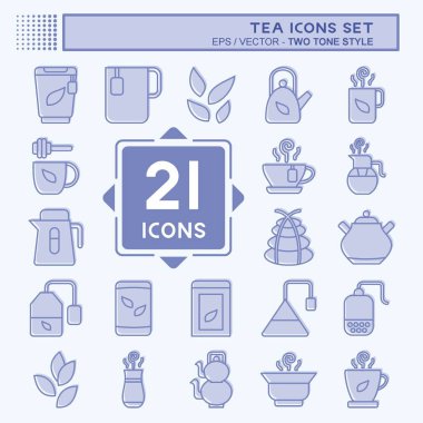 Icon Set Tea. İçecek sembolü ile ilgili. İki ton stili. Basit dizayn edilebilir. Basit bir çizim. yeşil çay