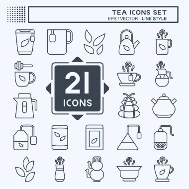 Icon Set Tea. İçecek sembolü ile ilgili. Sıra tarzı. Basit dizayn edilebilir. Basit bir çizim. yeşil çay