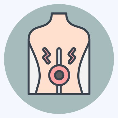 Sırt ağrısı ikonu. Vücut Ache sembolüyle ilgili. renk arkadaşı stili. Basit dizayn edilebilir. Basit resimleme