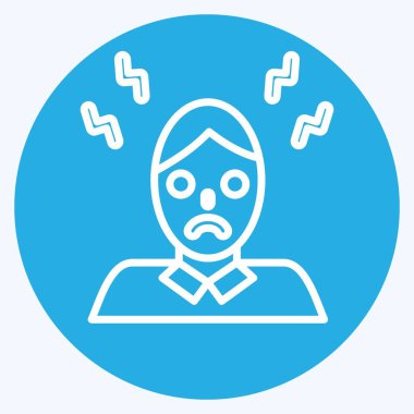 Simge Baş Ağrısı. Vücut Ache sembolüyle ilgili. Mavi gözlü. Basit dizayn edilebilir. Basit resimleme