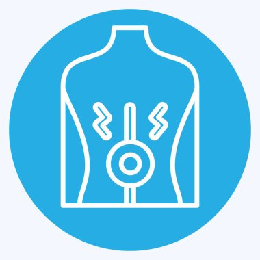 Sırt ağrısı ikonu. Vücut Ache sembolüyle ilgili. Mavi gözlü. Basit dizayn edilebilir. Basit resimleme