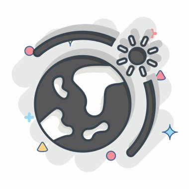 Simge Dünya Güneşi. Uzay sembolüyle ilgili. Çizgi roman. Basit dizayn edilebilir. Basit resimleme