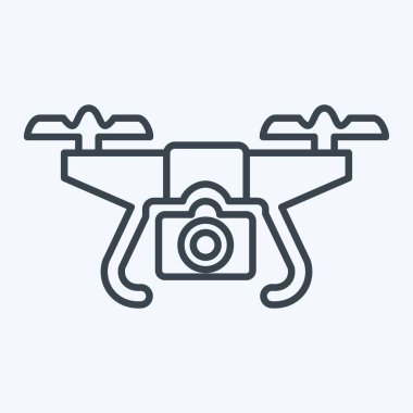 Kameralı Icon Drone. Drone sembolüyle ilgili. Sıra tarzı. Basit dizayn edilebilir. Basit resimleme