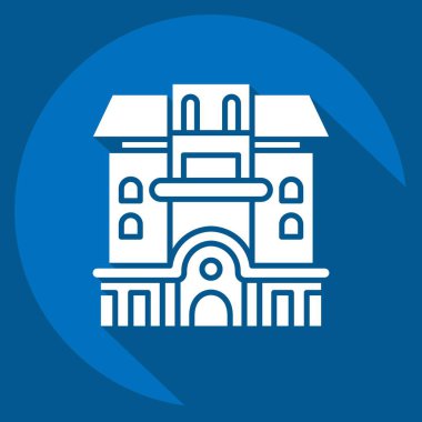 Simge dairesi. Konaklama sembolüyle ilgili. Uzun gölge tarzı. Basit dizayn edilebilir. Basit resimleme