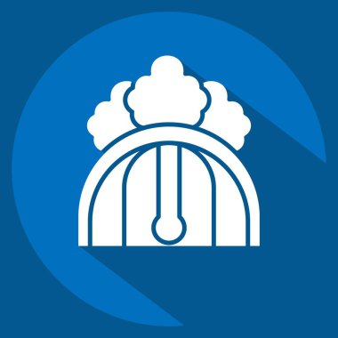 Icon Kamp Alanı Otoparkı. Konaklama sembolüyle ilgili. Uzun gölge tarzı. Basit dizayn edilebilir. Basit resimleme