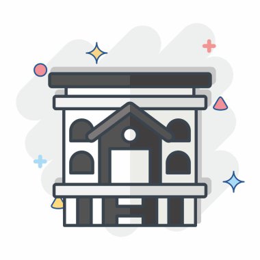 Simge Mobil Evi. Konaklama sembolüyle ilgili. Çizgi roman. Basit dizayn edilebilir. Basit resimleme