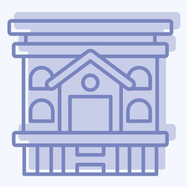 Simge Mobil Evi. Konaklama sembolüyle ilgili. İki ton stili. Basit dizayn edilebilir. Basit resimleme