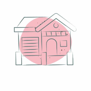 İkon Kulübesi. Konaklama sembolüyle ilgili. Renkli Leke Biçimi. Basit dizayn edilebilir. Basit resimleme