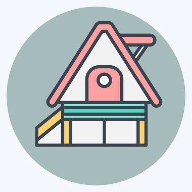 İkon Tatil Evi. Konaklama sembolüyle ilgili. renk arkadaşı stili. Basit dizayn edilebilir. Basit resimleme