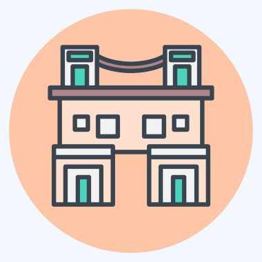 İkon Kasaba Evi. Konaklama sembolüyle ilgili. renk arkadaşı stili. Basit dizayn edilebilir. Basit resimleme