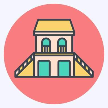 Simge Misafir Evi. Konaklama sembolüyle ilgili. renk arkadaşı stili. Basit dizayn edilebilir. Basit resimleme