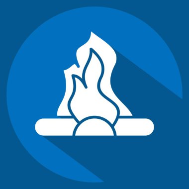 Icon Şenlik Ateşi. Tarih öncesi sembolle ilgili. Uzun gölge tarzı. Basit dizayn edilebilir. Basit resimleme