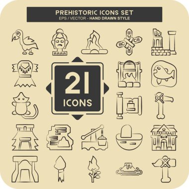 Tarih Öncesi Simge Ayarları. Eğitim sembolüyle ilgili. El çizimi tarzı. Basit dizayn edilebilir. Basit resimleme