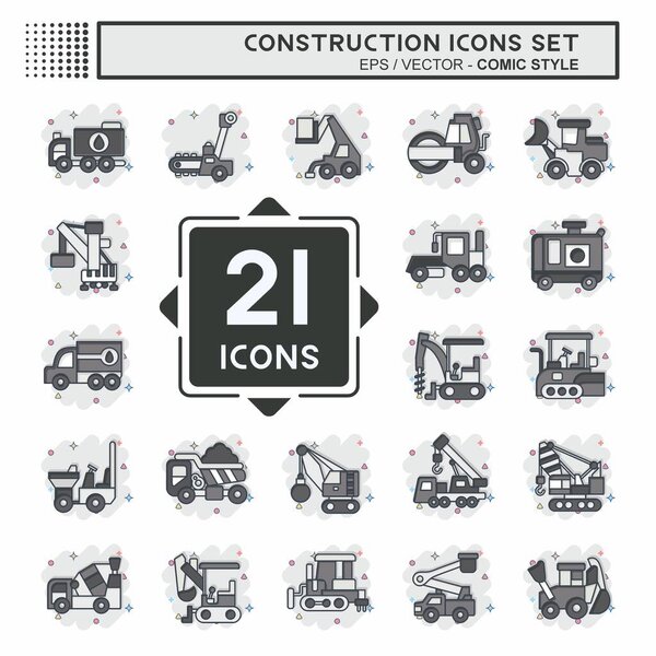 Icon Set Construction Vehicles. related to Construction Machinery symbol. comic style. simple design editable. simple illustration