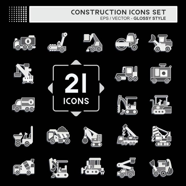 Icon Set Construction Vehicles. related to Construction Machinery symbol. glossy style. simple design editable. simple illustration