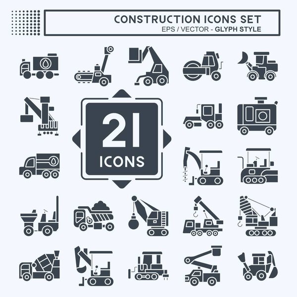 Icon Set Construction Vehicles. related to Construction Machinery symbol. glyph style. simple design editable. simple illustration