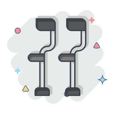 İkon Koltuk değnekleri. Ortopedik sembolle ilgili. Çizgi roman. Basit dizayn edilebilir. Basit resimleme