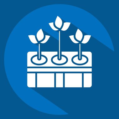 Icon Hidrofonik Bahçıvanlık. Tarım sembolüyle ilgili. Uzun gölge tarzı. Basit dizayn edilebilir. Basit resimleme