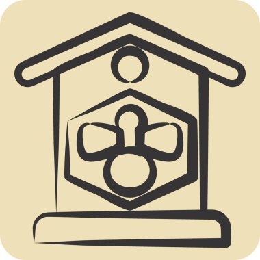 Simge Apiary. Tarım sembolüyle ilgili. El çizimi tarzı. Basit dizayn edilebilir. Basit resimleme