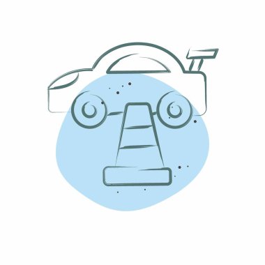 Simge trafik konisi. Yarış sembolüyle ilgili. Renkli Leke Biçimi. Basit dizayn edilebilir. Basit resimleme