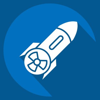 Simge Nükleer etiketi. Nükleer sembolle ilgili. Uzun gölge tarzı. Basit dizayn edilebilir. Basit resimleme