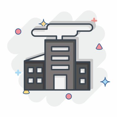 Şehirdeki ikon hasarı. Nükleer sembolle ilgili. Çizgi roman. Basit dizayn edilebilir. Basit resimleme