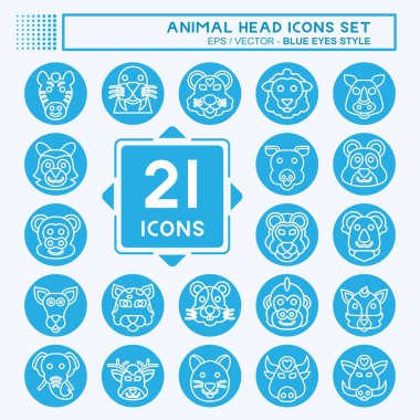 Hayvan Kafası İkonası. Hayvan sembolüyle ilgili. Mavi gözlü. Basit dizayn edilebilir. Basit resimleme