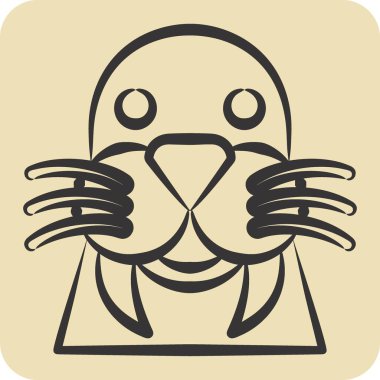 Icon Walrus. Hayvan sembolüyle ilgili. El çizimi tarzı. Basit dizayn edilebilir. Basit resimleme
