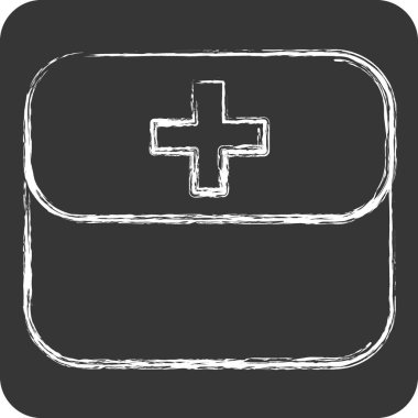 Simge ilk yardım kiti. Yedek Parça sembolüyle ilgili. Tebeşir stili. Basit dizayn edilebilir. Basit resimleme