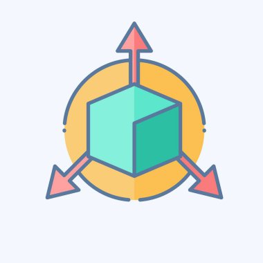 Simge Üç Boyutlu Nesne. Üç boyutlu görselleştirme sembolüyle ilgili. Karalama stili. Basit dizayn edilebilir. Basit resimleme