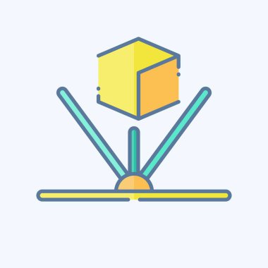 Simge hologramı. Üç boyutlu görselleştirme sembolüyle ilgili. Karalama stili. Basit dizayn edilebilir. Basit resimleme