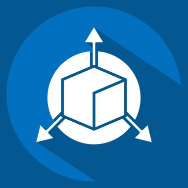 Simge Üç Boyutlu Nesne. Üç boyutlu görselleştirme sembolüyle ilgili. Uzun gölge tarzı. Basit dizayn edilebilir. Basit resimleme