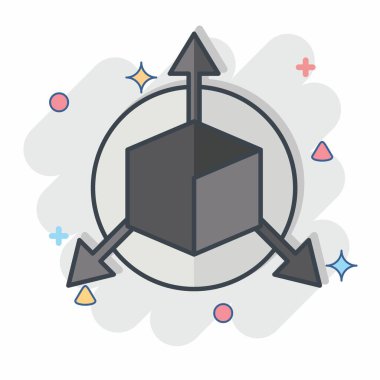 Simge Üç Boyutlu Nesne. Üç boyutlu görselleştirme sembolüyle ilgili. Çizgi roman. Basit dizayn edilebilir. Basit resimleme