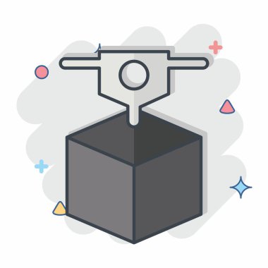 Simge 3D Yazdırma. Üç boyutlu görselleştirme sembolüyle ilgili. Çizgi roman. Basit dizayn edilebilir. Basit resimleme