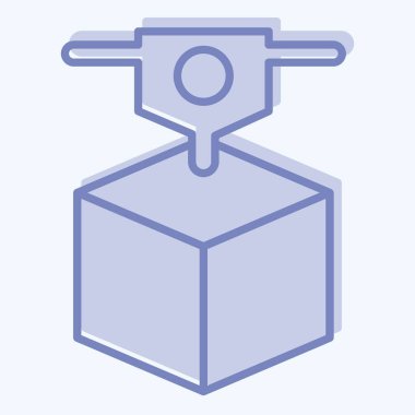 Simge 3D Yazdırma. Üç boyutlu görselleştirme sembolüyle ilgili. İki ton stili. Basit dizayn edilebilir. Basit resimleme