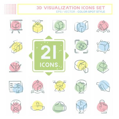 Simge 3 boyutlu görselleştirme. Üç boyutlu görselleştirme sembolüyle ilgili. Renkli Leke Biçimi. Basit dizayn edilebilir. Basit resimleme