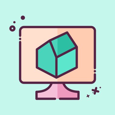 Simge 3D oluşturma. Üç boyutlu görselleştirme sembolüyle ilgili. MBE tarzı. Basit dizayn edilebilir. Basit resimleme