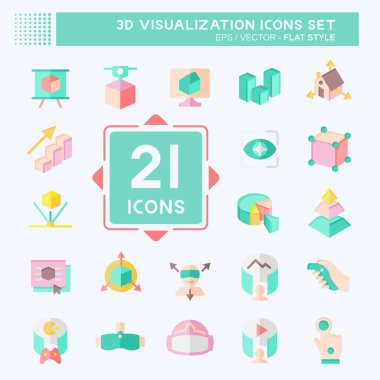 Simge 3 boyutlu görselleştirme. Üç boyutlu görselleştirme sembolüyle ilgili. Düz stil. Basit dizayn edilebilir. Basit resimleme