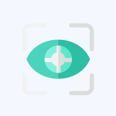 Simge Göz İzleme. Üç boyutlu görselleştirme sembolüyle ilgili. Düz stil. Basit dizayn edilebilir. Basit resimleme