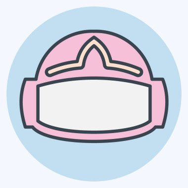 Simge VR Miğferi. Üç boyutlu görselleştirme sembolüyle ilgili. renk arkadaşı stili. Basit dizayn edilebilir. Basit resimleme