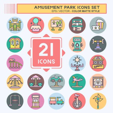 Icon Set Lunaparkı. Sirk sembolüyle ilgili. renk arkadaşı stili. Basit dizayn edilebilir. Basit resimleme