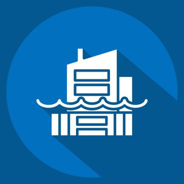 Simge Deniz Seviyesi Yükseliyor. İklim Değişikliği sembolüyle ilgili. Uzun gölge tarzı. Basit dizayn edilebilir. Basit resimleme