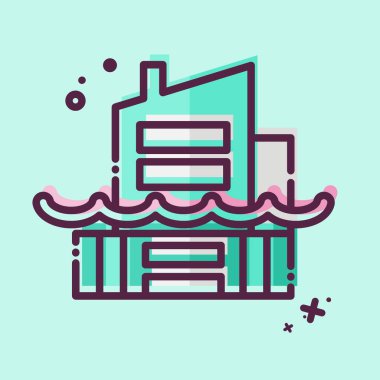 Simge Deniz Seviyesi Yükseliyor. İklim Değişikliği sembolüyle ilgili. MBE tarzı. Basit dizayn edilebilir. Basit resimleme