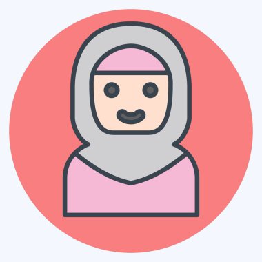 İkon Arap Kadınları. Suudi Arabistan sembolüyle ilgili. renk arkadaşı stili. Basit dizayn edilebilir. Basit resimleme