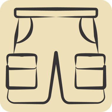 Simge Şortlar. Kamp sembolüyle ilgili. El çizimi tarzı. Basit dizayn edilebilir. Basit resimleme