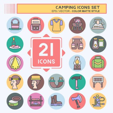 Simge Tanıma Kampı. Macera sembolüyle ilgili. renk arkadaşı stili. Basit dizayn edilebilir. Basit resimleme